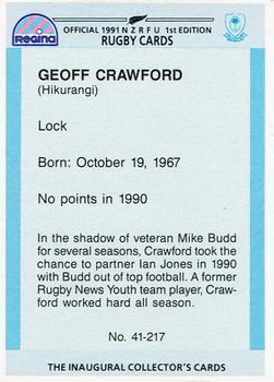1991 Regina NZRFU 1st Edition #41 Geoff Crawford Back